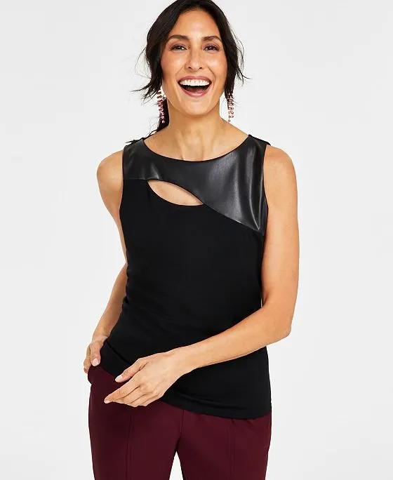 Women's Faux Leather Cut-Out Tank Top, Created for Macy's