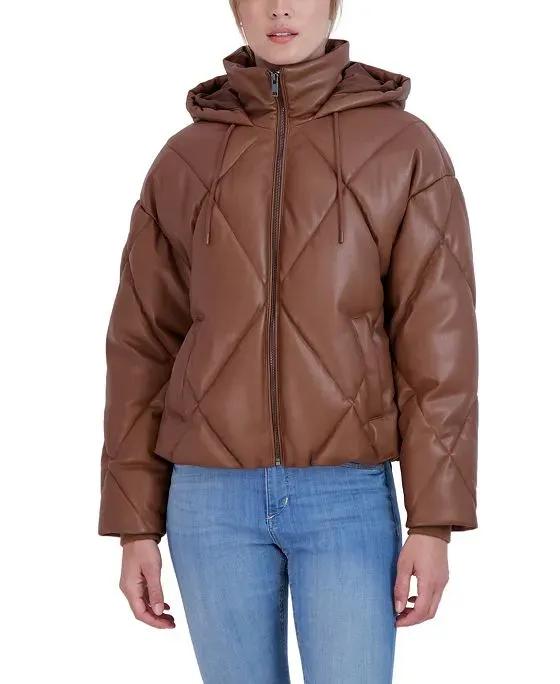 Women's Faux Leather Puffer Coat