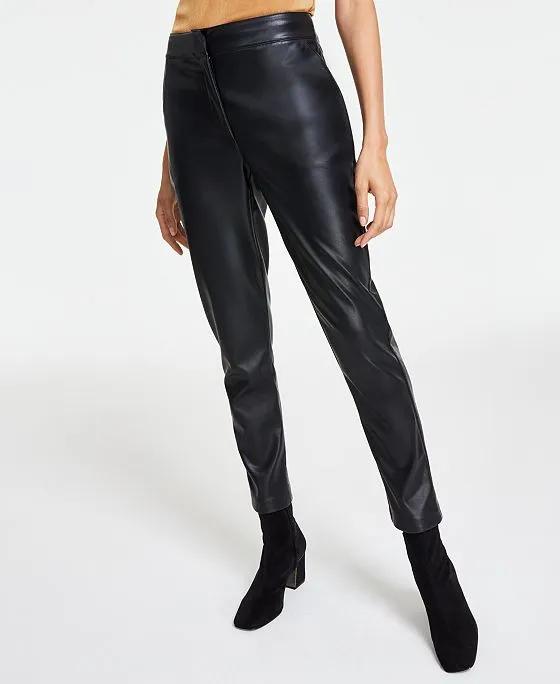 Women's Faux-Leather Slim-Fit Ankle Pants