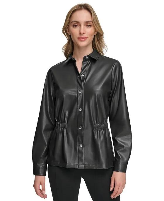 Women's Faux-Leather Snap-Front Shirt 