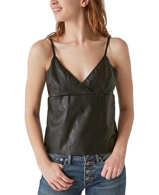 Women's Faux-Leather V-Neck Camisole Top