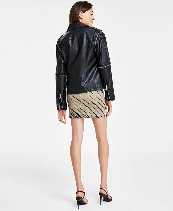 Women's Faux-Leather Zip-Detail Moto Jacket