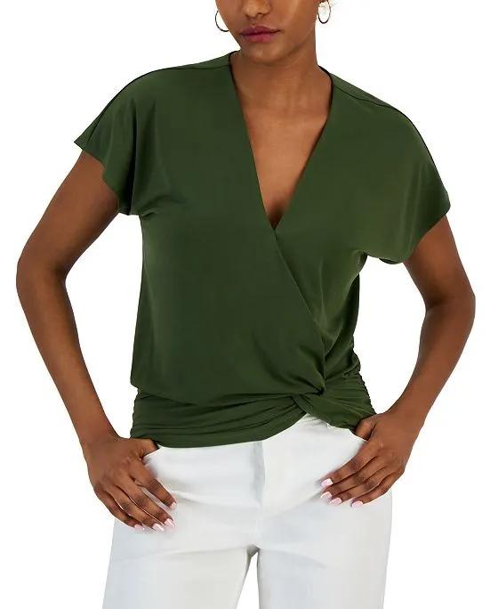 Women's Faux-Wrap Knot-Hem Top, Created for Macy's