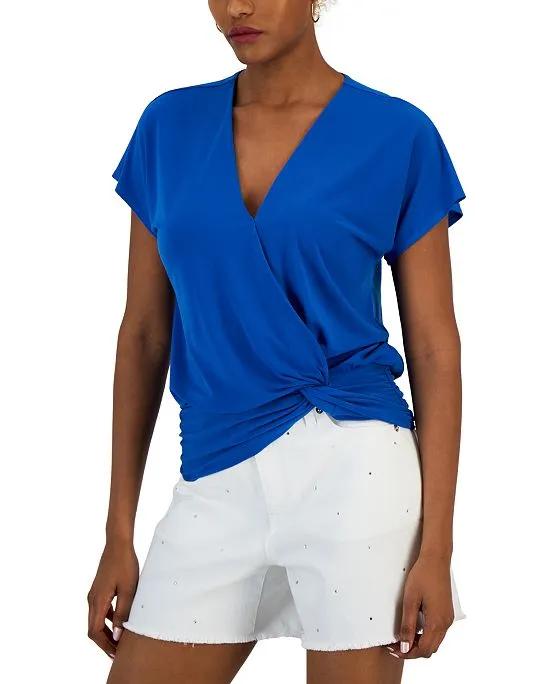 Women's Faux-Wrap Knot-Hem Top, Created for Macy's