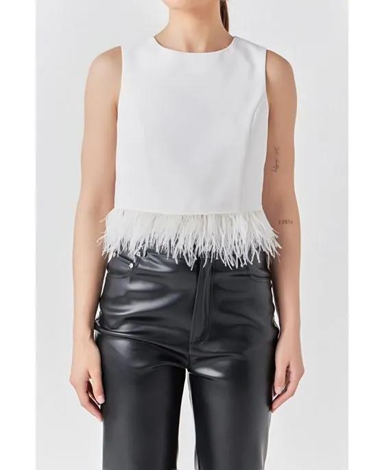 Women's Feather Trim  Top