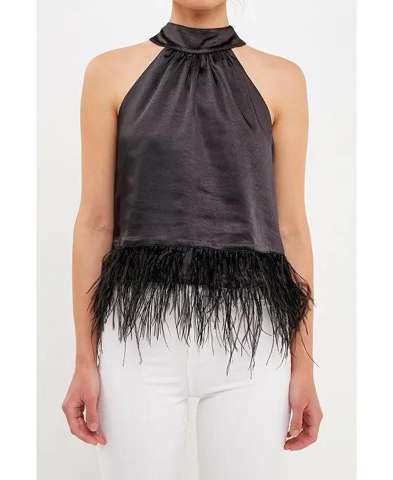Women's Feather Trimmed Top