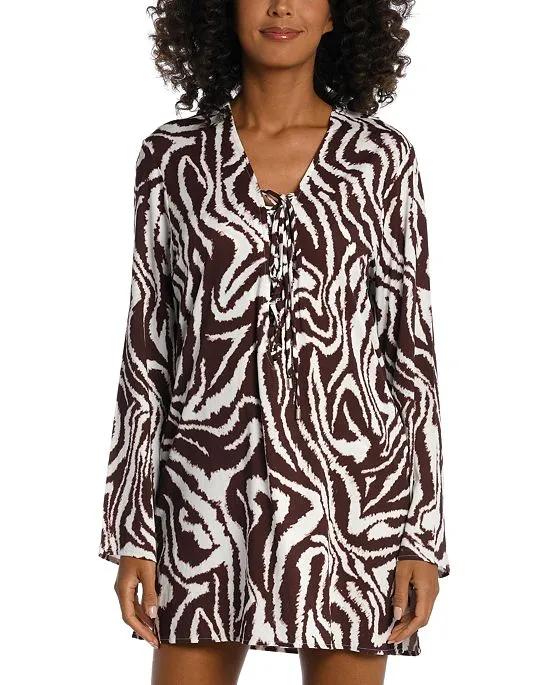 Women's Fierce Lines Lace-Up Tunic Cover-Up