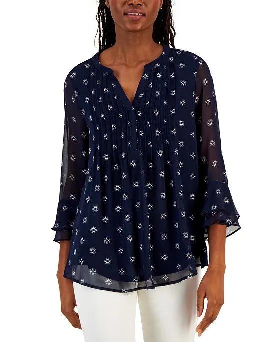 Women's Floral 3/4-Sleeve Pintuck Top, Created for Macy's