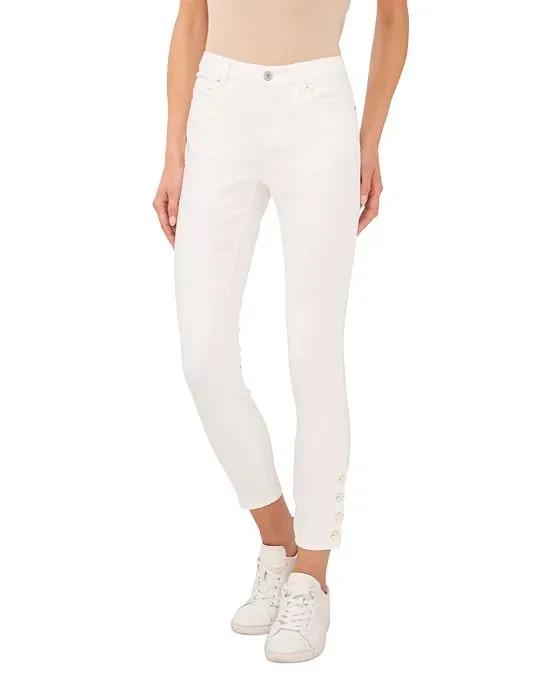 Women's Floral-Button Mid-Rise Skinny Jeans
