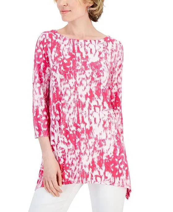 Women's Floral Ikat Jacquard 3/4-Sleeve Top, Created for Macy's