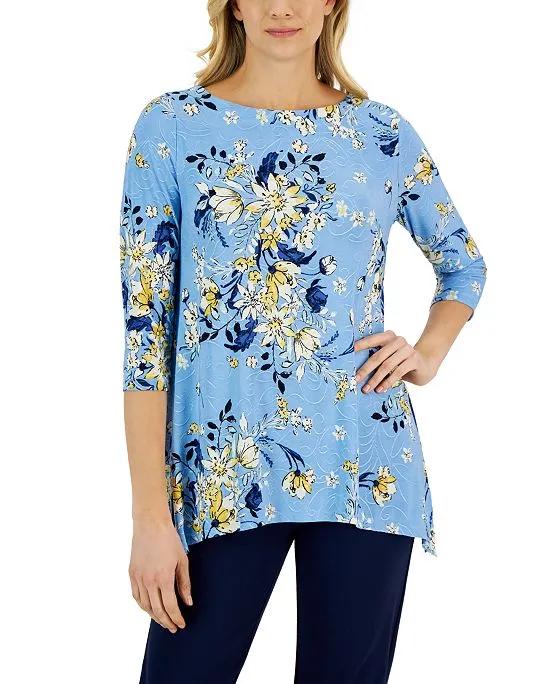 Women's Floral-Print Jacquard Top, Created for Macy's