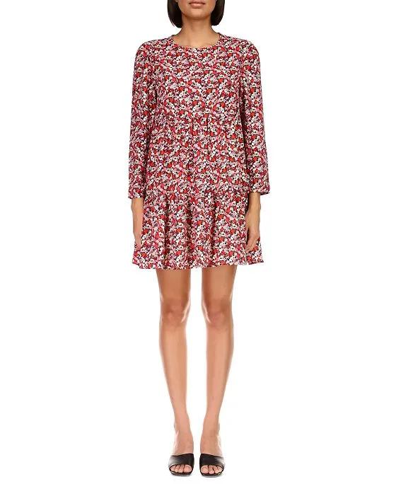 Women's Floral-Print Long-Sleeve Tiered Dress