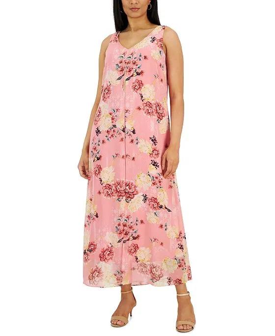 Women's Floral-Print Necklace Maxi Dress, Created for Macy's