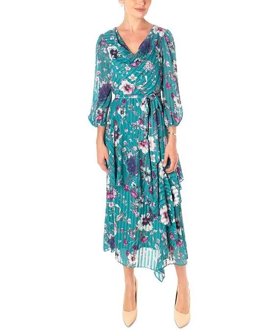 Women's Floral-Print Pleated Midi Dress