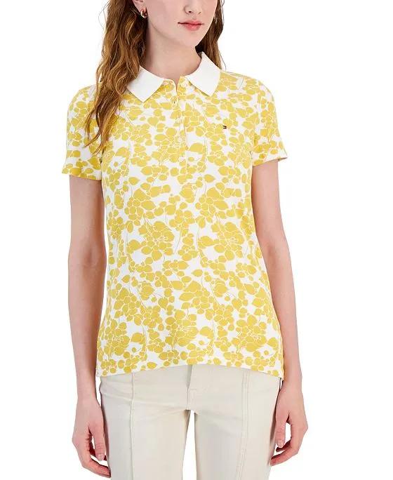 Women's Floral-Print Short-Sleeve Polo Top