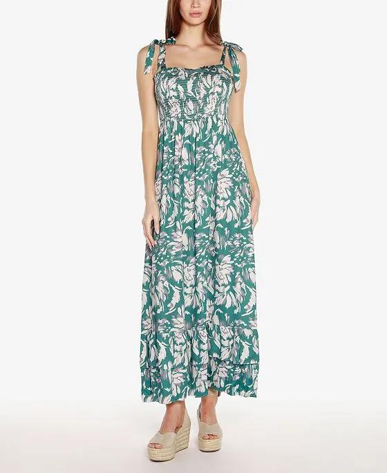 Women's Floral Print Smocked Maxi Dress