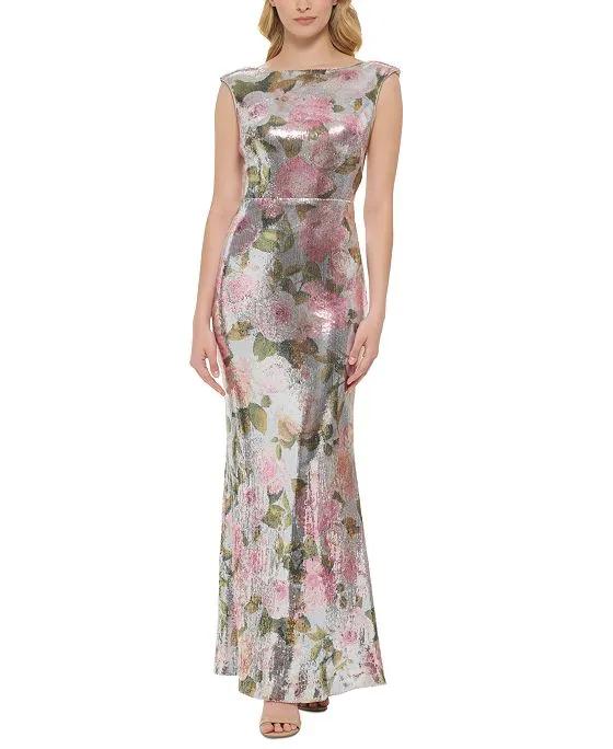 Women's Floral-Sequined Gown