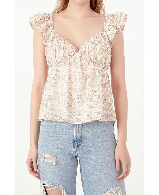 Women's Floral Top With Ruffle Detail