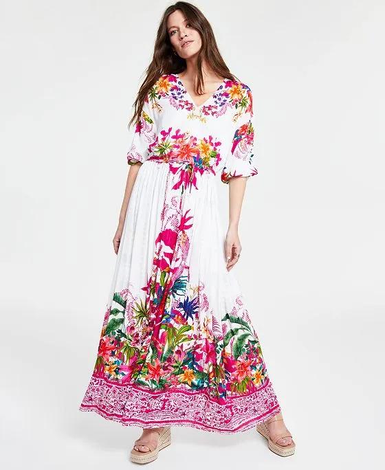 Women's Floral V-Neck Maxi Dress, Created for Macy's 