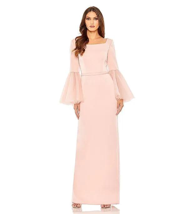 Women's Flounced Sleeve Square Neck Column Gown