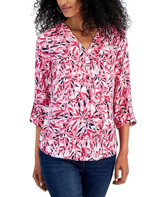 Women's Foliage Flutter Printed Utility Top, Created for Macy's