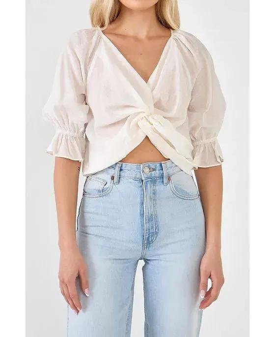 Women's Front Twisted Puff Sleeve Top