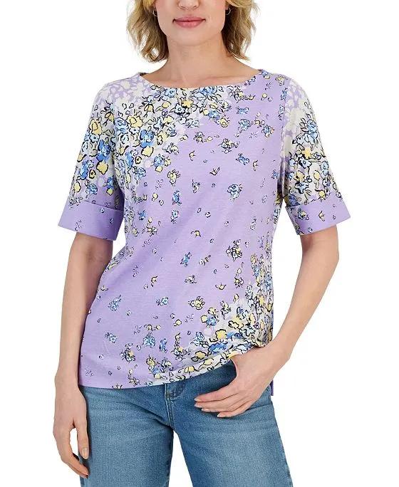 Women's Givery Garden Boat-Neck Elbow-Sleeve Top, Created for Macy's