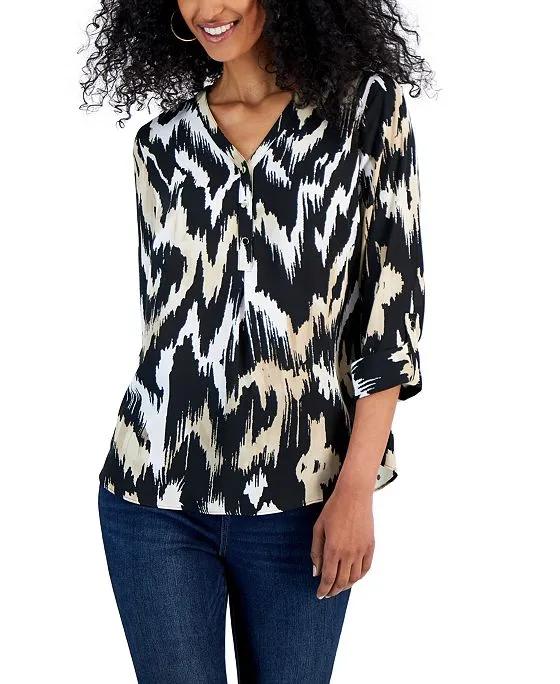 Women's Gradient-Print V-Neck Utility Top, Created for Macy's