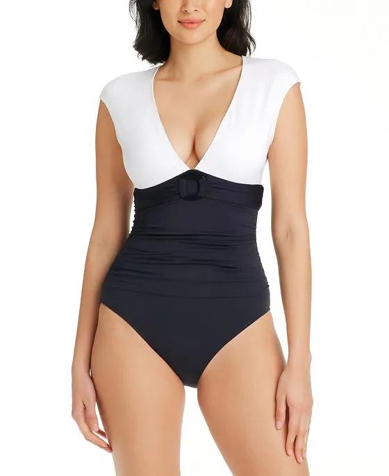 Women's Graphic Measures Cap Sleeve One-Piece Swimsuit 
