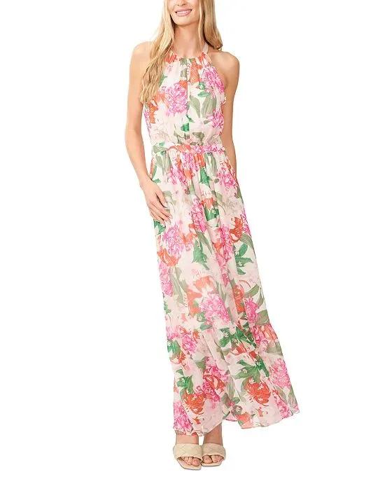 Women's Halter-Neck Floral Maxi Dress