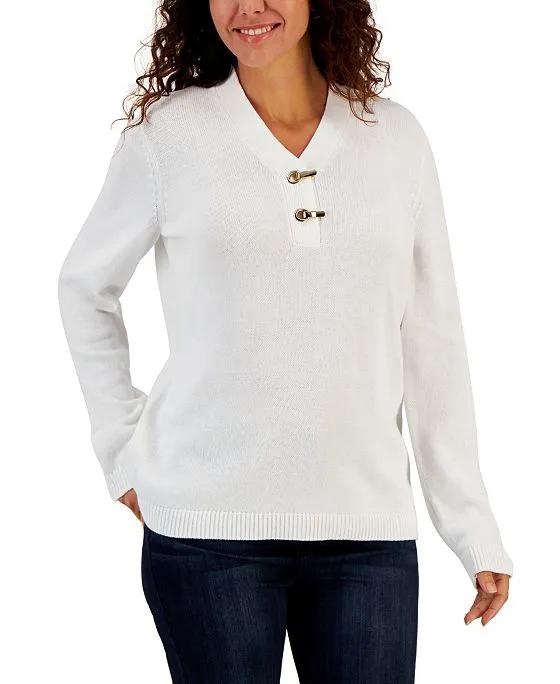 Women's Hardware Cotton Henley Top, Created for Macy's