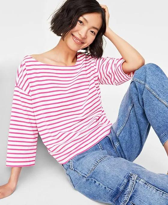 Women's Heavyweight Cotton Striped Boat-Neck Top, Created for Macy's