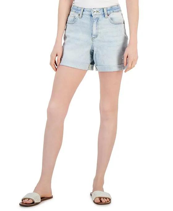 Women's High-Rise Cuffed Denim Shorts, Created for Macy's 