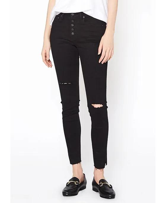 Women's High Rise Skinny Knee Ripped Jeans in Black For Adult