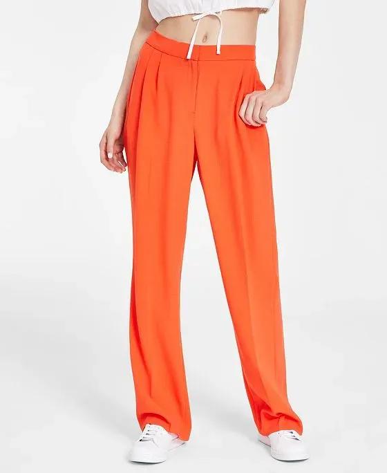Women's High-Rise Textured Crepe Wide-Leg Pants, Created for Macy's