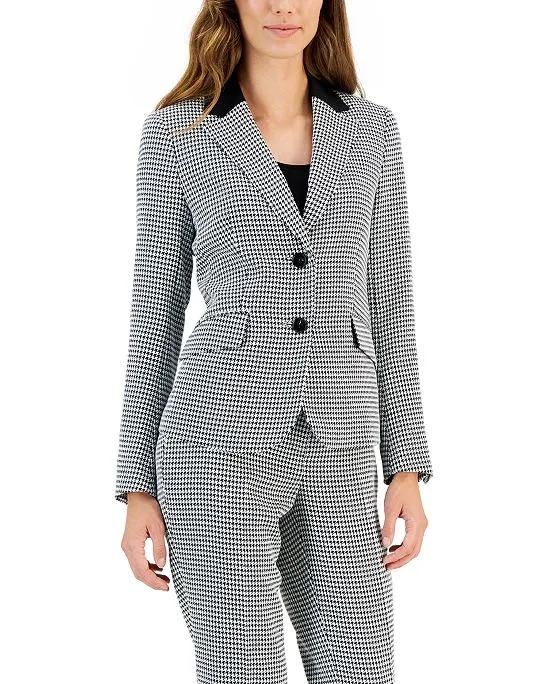 Women's Houndstooth Contrast Notched Collar Jacket