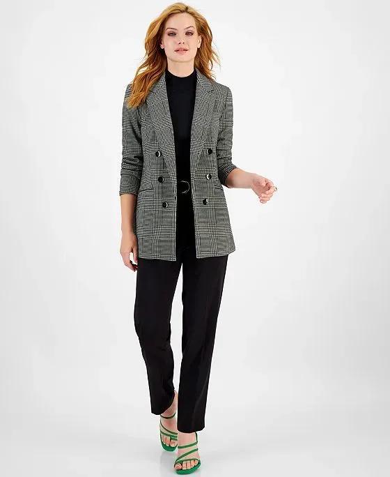 Women's Houndstooth Double-Breasted Boyfriend Blazer, Created for Macy's