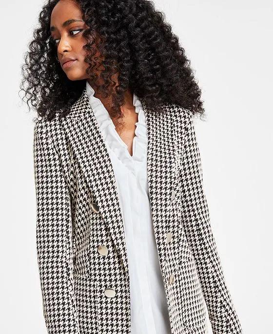 Women's Houndstooth Faux-Double-Breasted Jacket 