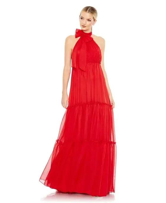 Women's Ieena For Ruched Tiered High Neck Bow A Line Gown