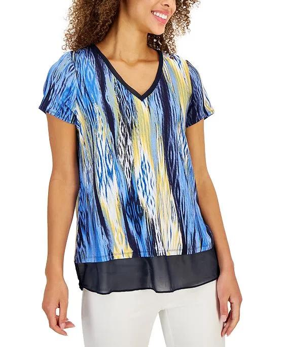 Women's Ikat Layered-Look V-Neck Top, Created for Macy's