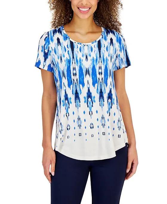 Women's Ikat-Print Gradient Short-Sleeve Top, Created for Macy's
