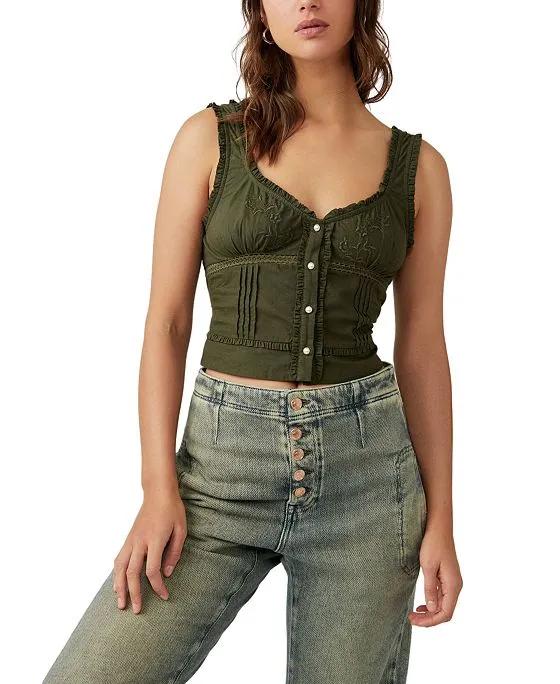 Women's Kerry Embroidered Ruffle-Trim Cotton Tank Top