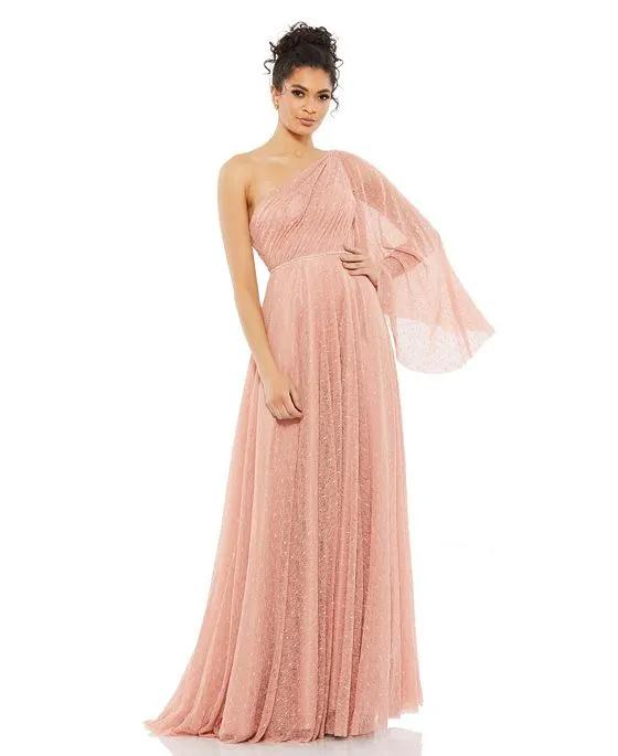 Women's Lace One Shoulder Illusion Sleeve A Line Gown