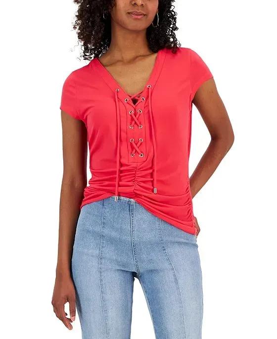 Women's Lace-Up Ruched Top, Created for Macy's