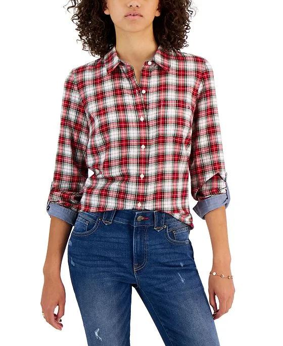 Women's Lancaster Plaid Cotton Roll-Tab Shirt