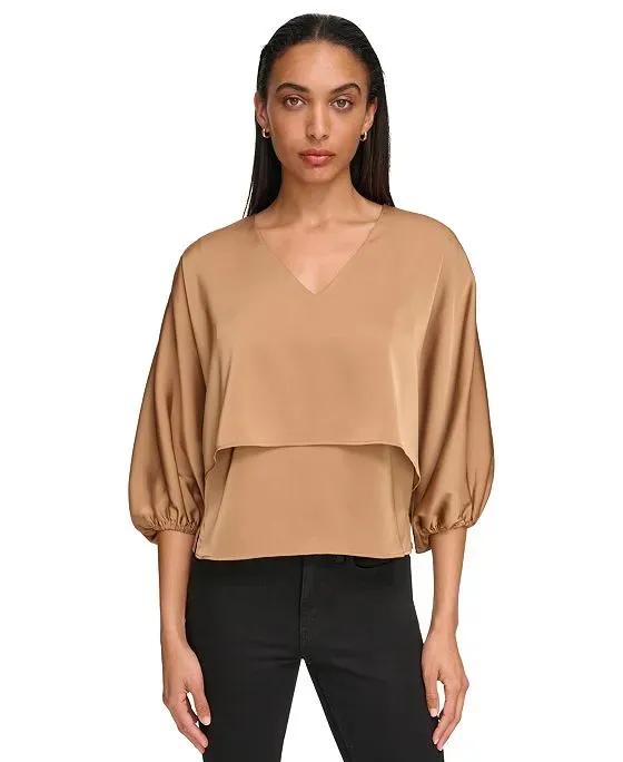 Women's Layered 3/4-Sleeve V-Neck Top 