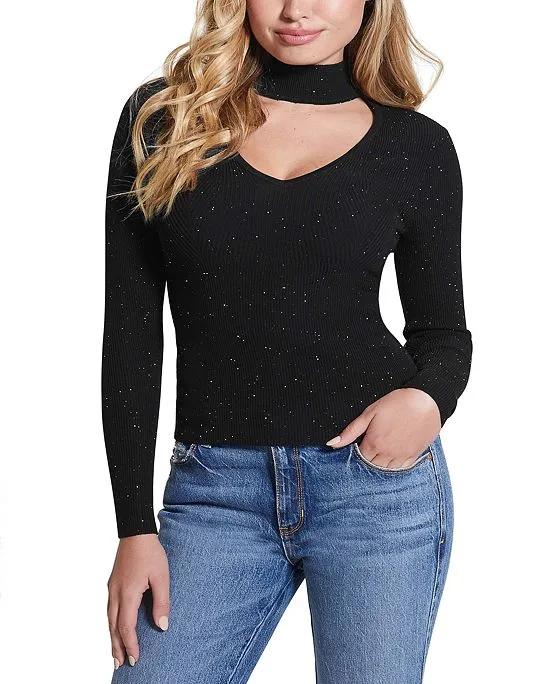 Women's Lea Cutout Sequined Ribbed 3/4-Sleeve Sweater