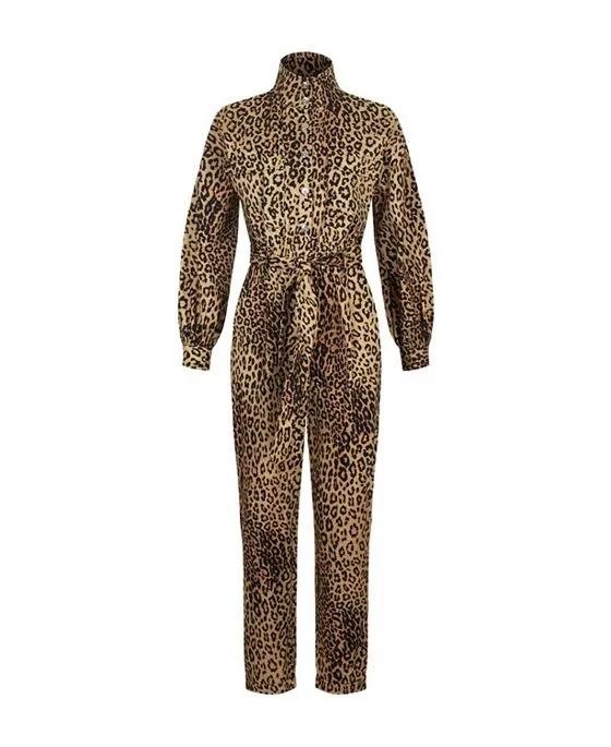 Women's Leopard Print Belted Jumpsuit