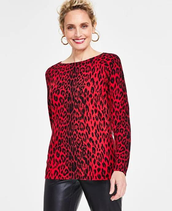 Women's Leopard-Print Boat-Neck Sweater, Created for Macy's