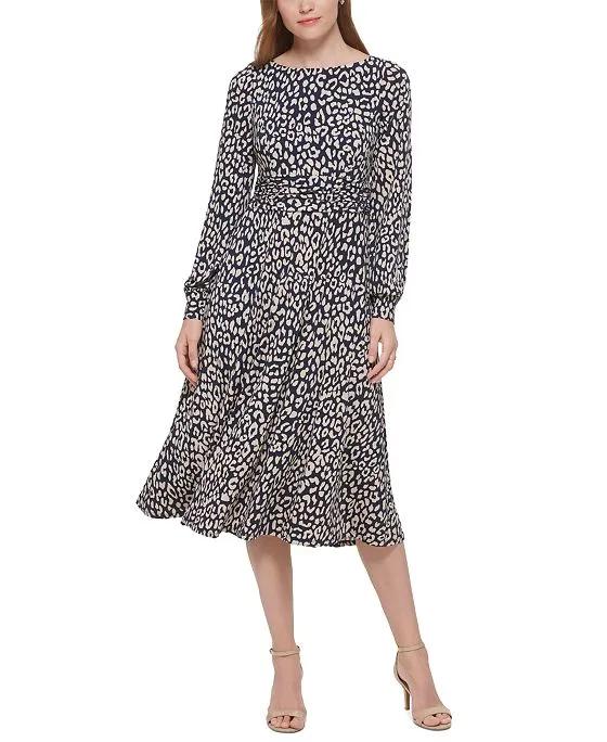 Women's Leopard-Print Ruched Midi Dress